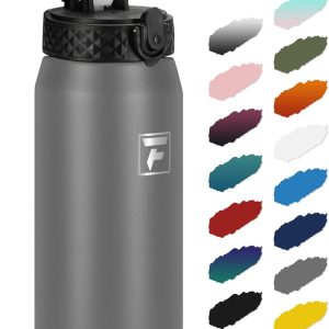 Fanhaw 24 Oz Kids Insulated Stainless Steel Water Bottle with Straw Lid. Leakproof & Anti-Dust Everyday Use Bottle for School. Women & Men. Back to School Essentials (Gray): Home & Kitchen