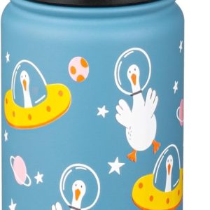 Fanhaw 18 Oz Kids Insulated Water Bottle with Straw - Stainless Steel Double Wall Vacuum Cup. Leakproof. BPA Free. Suitable for Boys and Girls(Cyan - Duck in Space) : Sports & Outdoors