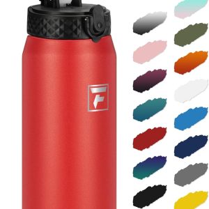 Fanhaw 24 Oz Kids Insulated Stainless Steel Water Bottle with Straw Lid. Leakproof & Anti-Dust Everyday Use Bottle for School. Women & Men. Back to School Essentials (Red): Home & Kitchen