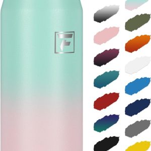 Fanhaw 24 oz Insulated Stainless Steel Water Bottle with Anti-Dust Chug Lid. Leakproof Vacuum Metal Everyday Use Bottle for Kids. Teens & Adults. Back to School Essentials (Green Pink) : Sports & Outdoors