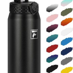 Fanhaw 24 Oz Kids Insulated Stainless Steel Water Bottle with Straw Lid. Leakproof & Anti-Dust Everyday Use Bottle for School. Women & Men. Back to School Essentials (Black): Home & Kitchen