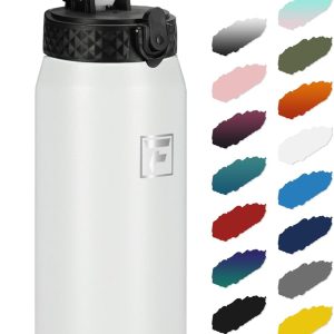 Fanhaw 24 Oz Kids Insulated Stainless Steel Water Bottle with Straw Lid. Leakproof & Anti-Dust Everyday Use Bottle for School. Women & Men. Back to School Essentials (White): Home & Kitchen
