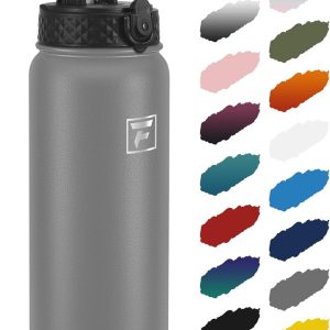 Fanhaw 32 Oz Kids Insulated Stainless Steel Water Bottle with Straw Lid. Leakproof & Anti-Dust Everyday Use Bottle for School. Women & Men. Back to School Essentials (Gray): Home & Kitchen