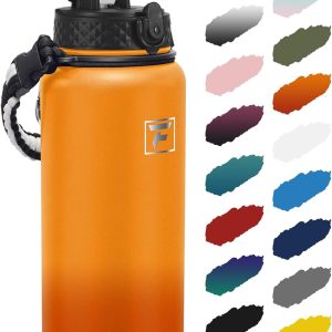 Fanhaw 40 Oz Insulated Stainless Steel Water Bottle with Straw Lid. Leakproof Extra-Large Sports Bottle for Men & Women (Yellow Orange): Home & Kitchen