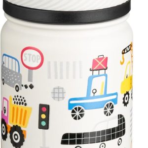 Fanhaw 14 Oz Kids Insulated Water Bottle with Straw - Stainless Steel Double Wall Vacuum Cup. Leakproof. BPA Free. Suitable for Boys and Girls(White - Heavy Traffic): Home & Kitchen