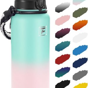 Fanhaw 40 oz Insulated Stainless Steel Water Bottle with Chug Lid. Leakproof & Sweat-Free Extra-Large Metal Bottle for Outdoor. Hiking & Gym (Green Pink) : Sports & Outdoors