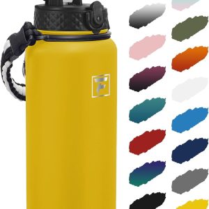 Fanhaw 40 Oz Insulated Stainless Steel Water Bottle with Straw Lid. Leakproof Extra-Large Sports Bottle for Men & Women (Yellow): Home & Kitchen