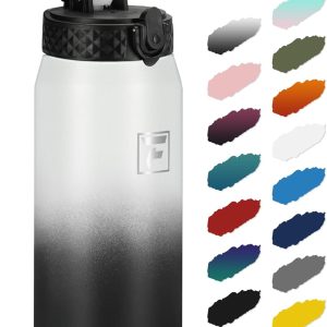 Fanhaw 24 Oz Kids Insulated Stainless Steel Water Bottle with Straw Lid. Leakproof & Anti-Dust Everyday Use Bottle for School. Women & Men. Back to School Essentials (White Black): Home & Kitchen