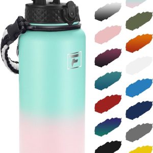 Fanhaw 40 Oz Insulated Stainless Steel Water Bottle with Straw Lid. Leakproof Extra-Large Sports Bottle for Men & Women (Green Pink): Home & Kitchen