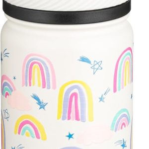 Fanhaw 14 Oz Kids Insulated Water Bottle with Straw - Stainless Steel Double Wall Vacuum Cup. Leakproof. BPA Free. Suitable for Boys and Girls(White - Rainbow Dream) : Sports & Outdoors