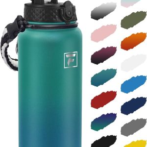 Fanhaw 40 Oz Insulated Stainless Steel Water Bottle with Straw Lid. Leakproof Extra-Large Sports Bottle for Men & Women (Green Blue): Home & Kitchen