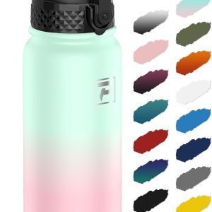 Fanhaw 20 Oz Kids Insulated Stainless Steel Water Bottle with Straw Lid. Leakproof & Anti-Dust Everyday Use Bottle for School. Women & Men. Back to School Essentials (Green Pink): Home & Kitchen