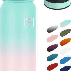 Fanhaw 20 oz Insulated Stainless Steel Water Bottle with Anti-Dust Chug Lid & Carabiner Lid. Leakproof Vacuum Metal Bottle for Kids. Teens & Adults. Back to School Essentials (Green Pink) : Sports & Outdoors
