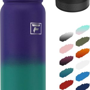 Fanhaw 20 oz Insulated Stainless Steel Water Bottle with Anti-Dust Chug Lid & Carabiner Lid. Leakproof Vacuum Metal Bottle for Kids. Teens & Adults. Back to School Essentials (Purple Green) : Sports & Outdoors