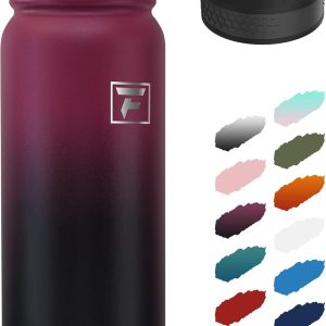 Fanhaw 20 oz Insulated Stainless Steel Water Bottle with Anti-Dust Chug Lid & Carabiner Lid. Leakproof Vacuum Metal Bottle for Kids. Teens & Adults. Back to School Essentials (Red Black) : Sports & Outdoors