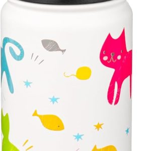 Fanhaw 18 Oz Kids Insulated Water Bottle with Straw - Stainless Steel Double Wall Vacuum Cup. Leakproof. BPA Free. Suitable for Boys and Girls(White - Cats) : Sports & Outdoors
