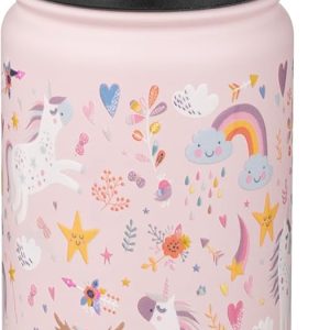 Fanhaw 18 Oz Kids Insulated Water Bottle with Straw - Stainless Steel Double Wall Vacuum Cup. Leakproof. BPA Free. Suitable for Boys and Girls(Pink - Unicorn Fields): Home & Kitchen