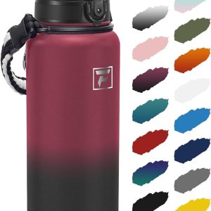 Fanhaw 40 oz Insulated Stainless Steel Water Bottle with Chug Lid. Leakproof & Sweat-Free Extra-Large Metal Bottle for Outdoor. Hiking & Gym (Red Black) : Sports & Outdoors