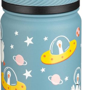 Fanhaw 14 Oz Kids Insulated Water Bottle with Straw - Stainless Steel Double Wall Vacuum Cup. Leakproof. BPA Free. Suitable for Boys and Girls(Cyan - Duck in Space) : Sports & Outdoors