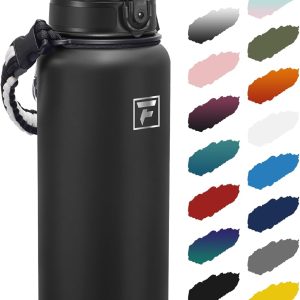 Fanhaw 40 oz Insulated Stainless Steel Water Bottle with Chug Lid. Leakproof & Sweat-Free Extra-Large Metal Bottle for Outdoor. Hiking & Gym (Black) : Sports & Outdoors