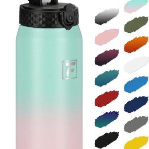 Fanhaw 24 Oz Kids Insulated Stainless Steel Water Bottle with Straw Lid. Leakproof & Anti-Dust Everyday Use Bottle for School. Women & Men. Back to School Essentials (Green Pink): Home & Kitchen