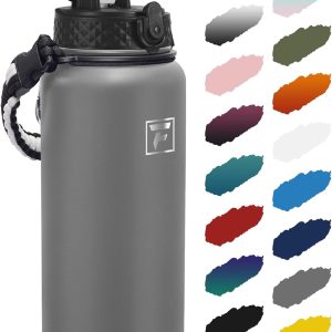 Fanhaw 40 Oz Insulated Stainless Steel Water Bottle with Straw Lid. Leakproof Extra-Large Sports Bottle for Men & Women (Gray): Home & Kitchen