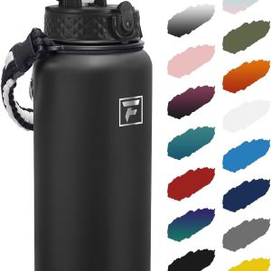 Fanhaw 40 Oz Insulated Stainless Steel Water Bottle with Straw Lid. Leakproof Extra-Large Sports Bottle for Men & Women (Black): Home & Kitchen