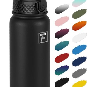 Fanhaw 20 Oz Kids Insulated Stainless Steel Water Bottle with Straw Lid. Leakproof & Anti-Dust Everyday Use Bottle for School. Women & Men. Back to School Essentials (Black): Home & Kitchen