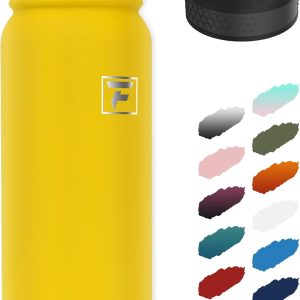Fanhaw 20 oz Insulated Stainless Steel Water Bottle with Anti-Dust Chug Lid & Carabiner Lid. Leakproof Vacuum Metal Bottle for Kids. Teens & Adults. Back to School Essentials (Yellow) : Sports & Outdoors