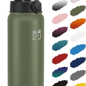 Fanhaw 32 Oz Kids Insulated Stainless Steel Water Bottle with Straw Lid. Leakproof & Anti-Dust Everyday Use Bottle for School. Women & Men. Back to School Essentials (Olive Green): Home & Kitchen