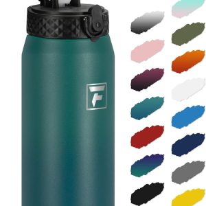 Fanhaw 24 Oz Kids Insulated Stainless Steel Water Bottle with Straw Lid. Leakproof & Anti-Dust Everyday Use Bottle for School. Women & Men. Back to School Essentials (Green Blue): Home & Kitchen