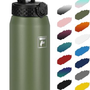 Fanhaw 24 Oz Kids Insulated Stainless Steel Water Bottle with Straw Lid. Leakproof & Anti-Dust Everyday Use Bottle for School. Women & Men. Back to School Essentials (Olive Green): Home & Kitchen