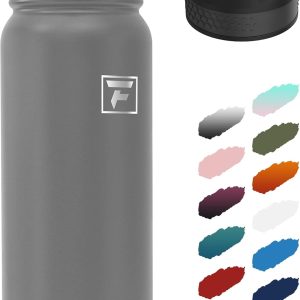 Fanhaw 20 oz Insulated Stainless Steel Water Bottle with Anti-Dust Chug Lid & Carabiner Lid. Leakproof Vacuum Metal Bottle for Kids. Teens & Adults. Back to School Essentials (Gray) : Sports & Outdoors