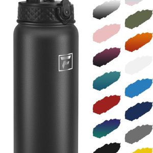 Fanhaw 32 Oz Kids Insulated Stainless Steel Water Bottle with Straw Lid. Leakproof & Anti-Dust Everyday Use Bottle for School. Women & Men. Back to School Essentials (Black): Home & Kitchen