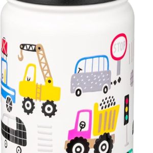 Fanhaw 18 Oz Kids Insulated Water Bottle with Straw - Stainless Steel Double Wall Vacuum Cup. Leakproof. BPA Free. Suitable for Boys and Girls(White - Heavy Traffic): Home & Kitchen