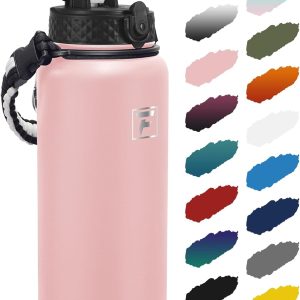 Fanhaw 40 Oz Insulated Stainless Steel Water Bottle with Straw Lid. Leakproof Extra-Large Sports Bottle for Men & Women (Pink): Home & Kitchen