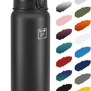 Fanhaw 32 oz Insulated Stainless Steel Water Bottle with Anti-Dust Chug Lid. Leakproof Vacuum Sports Bottle for Kids. Teens & Adults. Back to School Essentials (Black) : Sports & Outdoors