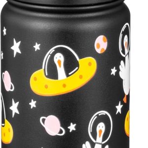 Fanhaw 18 Oz Kids Insulated Water Bottle with Straw - Stainless Steel Double Wall Vacuum Cup. Leakproof. BPA Free. Suitable for Boys and Girls(Black - Duck in Space) : Sports & Outdoors