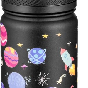 Fanhaw 14 Oz Kids Insulated Water Bottle with Straw - Stainless Steel Double Wall Vacuum Cup. Leakproof. BPA Free. Suitable for Boys and Girls(Black - Solar System) : Sports & Outdoors