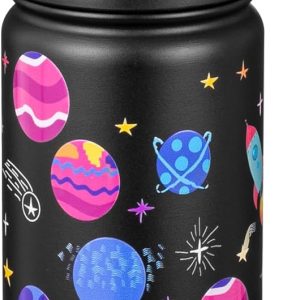Fanhaw 18 Oz Kids Insulated Water Bottle with Straw - Stainless Steel Double Wall Vacuum Cup. Leakproof. BPA Free. Suitable for Boys and Girls(Black - Solar System) : Sports & Outdoors