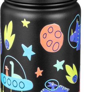 Fanhaw 18 Oz Kids Insulated Water Bottle with Straw - Stainless Steel Double Wall Vacuum Cup. Leakproof. BPA Free. Suitable for Boys and Girls(Black - Space Dinasour) : Sports & Outdoors