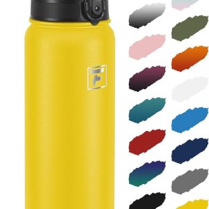 Fanhaw 32 oz Insulated Stainless Steel Water Bottle with Anti-Dust Chug Lid. Leakproof Vacuum Sports Bottle for Kids. Teens & Adults. Back to School Essentials (Yellow) : Sports & Outdoors