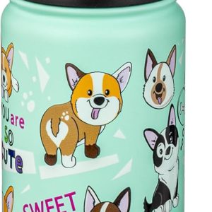Fanhaw 18 Oz Kids Insulated Water Bottle with Straw - Stainless Steel Double Wall Vacuum Cup. Leakproof. BPA Free. Suitable for Boys and Girls(Green - Dogs) : Sports & Outdoors