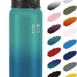 Fanhaw 32 oz Insulated Stainless Steel Water Bottle with Anti-Dust Chug Lid. Leakproof Vacuum Sports Bottle for Kids. Teens & Adults. Back to School Essentials (Green Blue) : Sports & Outdoors