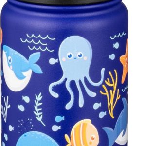 Fanhaw 18 Oz Kids Insulated Water Bottle with Straw - Stainless Steel Double Wall Vacuum Cup. Leakproof. BPA Free. Suitable for Boys and Girls(Blue - Ocean) : Sports & Outdoors
