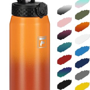 Fanhaw 24 Oz Kids Insulated Stainless Steel Water Bottle with Straw Lid. Leakproof & Anti-Dust Everyday Use Bottle for School. Women & Men. Back to School Essentials (Yellow Orange): Home & Kitchen