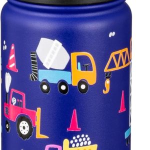 Fanhaw 18 Oz Kids Insulated Water Bottle with Straw - Stainless Steel Double Wall Vacuum Cup. Leakproof. BPA Free. Suitable for Boys and Girls(Blue - Under Construction) : Sports & Outdoors