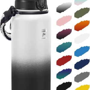 Fanhaw 40 oz Insulated Stainless Steel Water Bottle with Chug Lid. Leakproof & Sweat-Free Extra-Large Metal Bottle for Outdoor. Hiking & Gym (White Black) : Sports & Outdoors