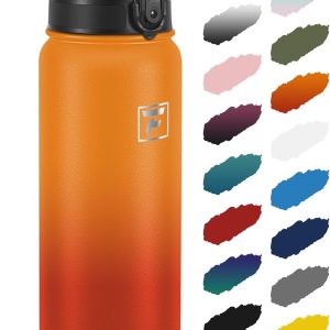 Fanhaw 32 oz Insulated Stainless Steel Water Bottle with Anti-Dust Chug Lid. Leakproof Vacuum Sports Bottle for Kids. Teens & Adults. Back to School Essentials (Yellow Orange) : Sports & Outdoors
